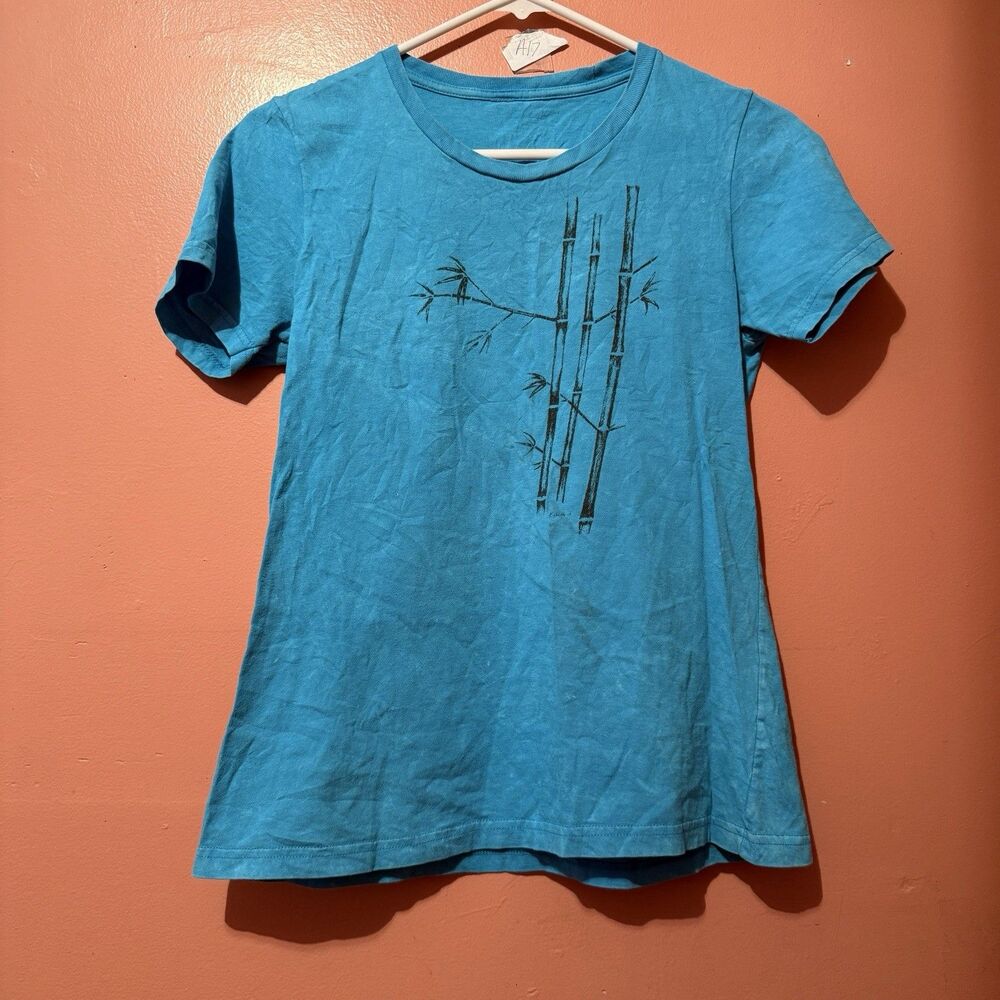 Women's S Small TShirt Blue Bamboo Tee Shirt Short Sleeve
